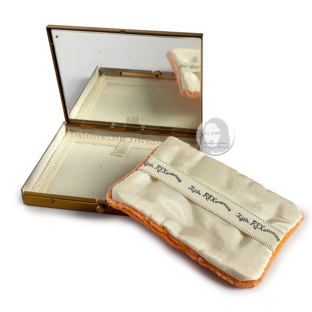 Vintage Powder Compact Make Up Holder Rex Fifth Avenue Gold Metal with Mirror